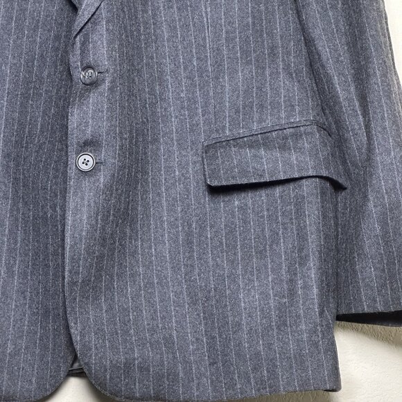 English Manor Wool Blazer Coat Jacket Men 42R Grey Formal Pinstripe Prep Minimal - Picture 12 of 16